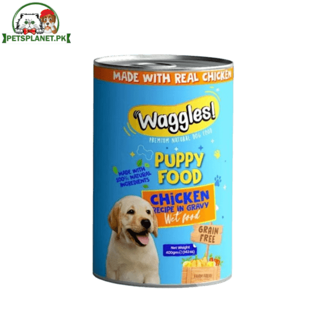 Waggles Dog Wet Food Tins in Four Different Flavors